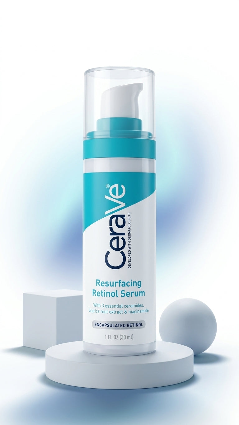 Sérum CeraVe de 30 ml junto a formas geométricas que muestran su tamaño